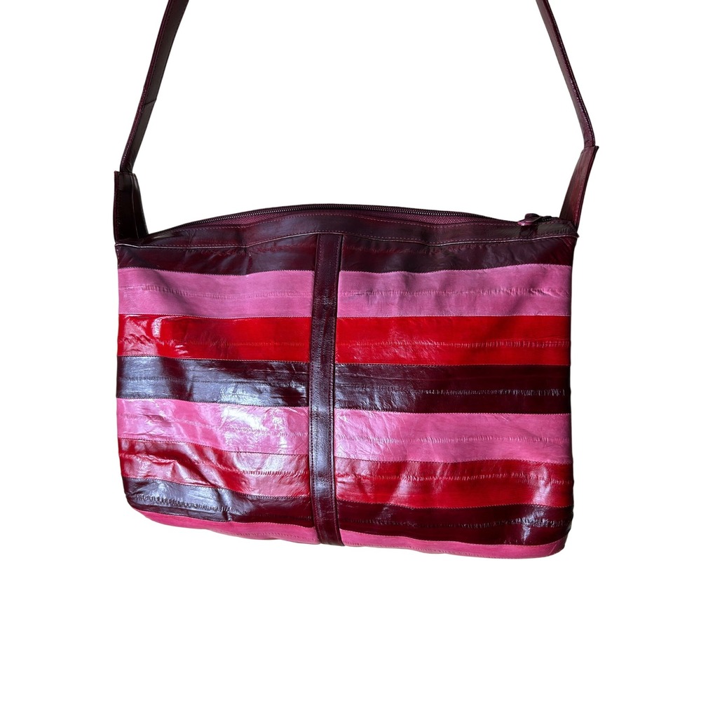 Vintage‎ Lee Sands Pink/ Red/ Burgandy  Eel Skin Leather Shoulder Bag Unique - Picture 2 of 15